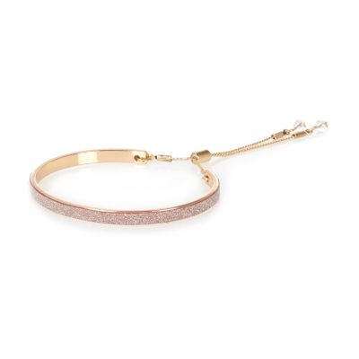 Gold tone pink glitter lariat bracelet